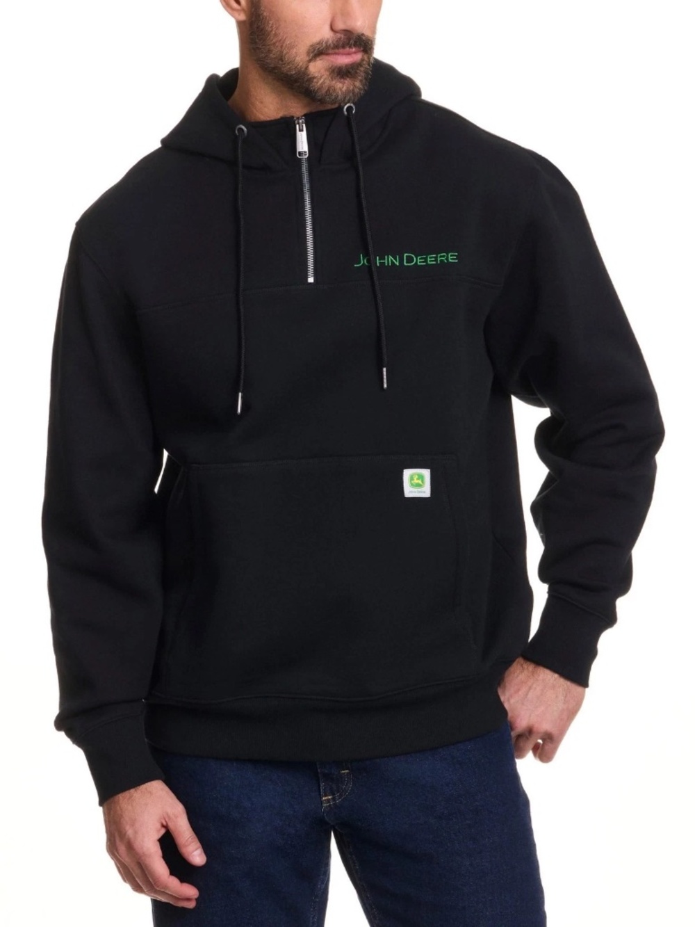John Deere Men's  Quarter Zip Hoodie Cotton Rich Heavyweight Embroidered